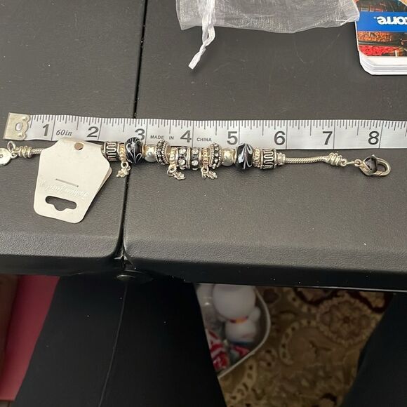 CRYSTAL/CHARM BLACK BRACELET  - Picture 3 of 3